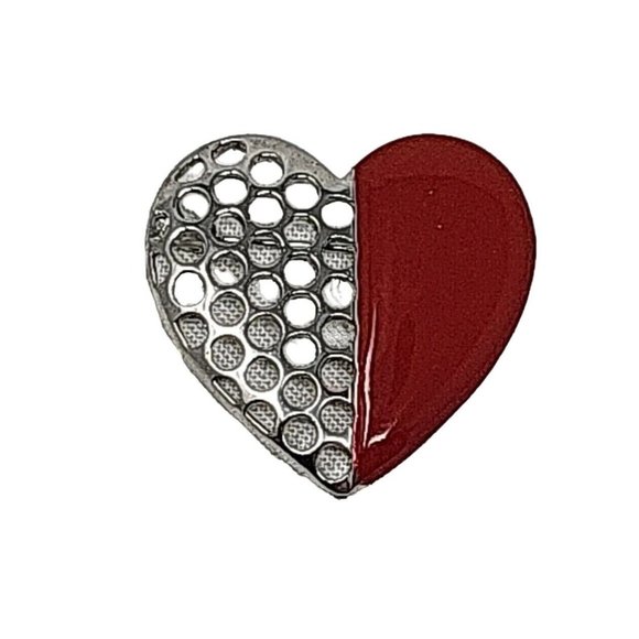 Lovely Red Enamel Silver Plate Heart Pin VTG Jewelry Brooch 6354 - Picture 2 of 11